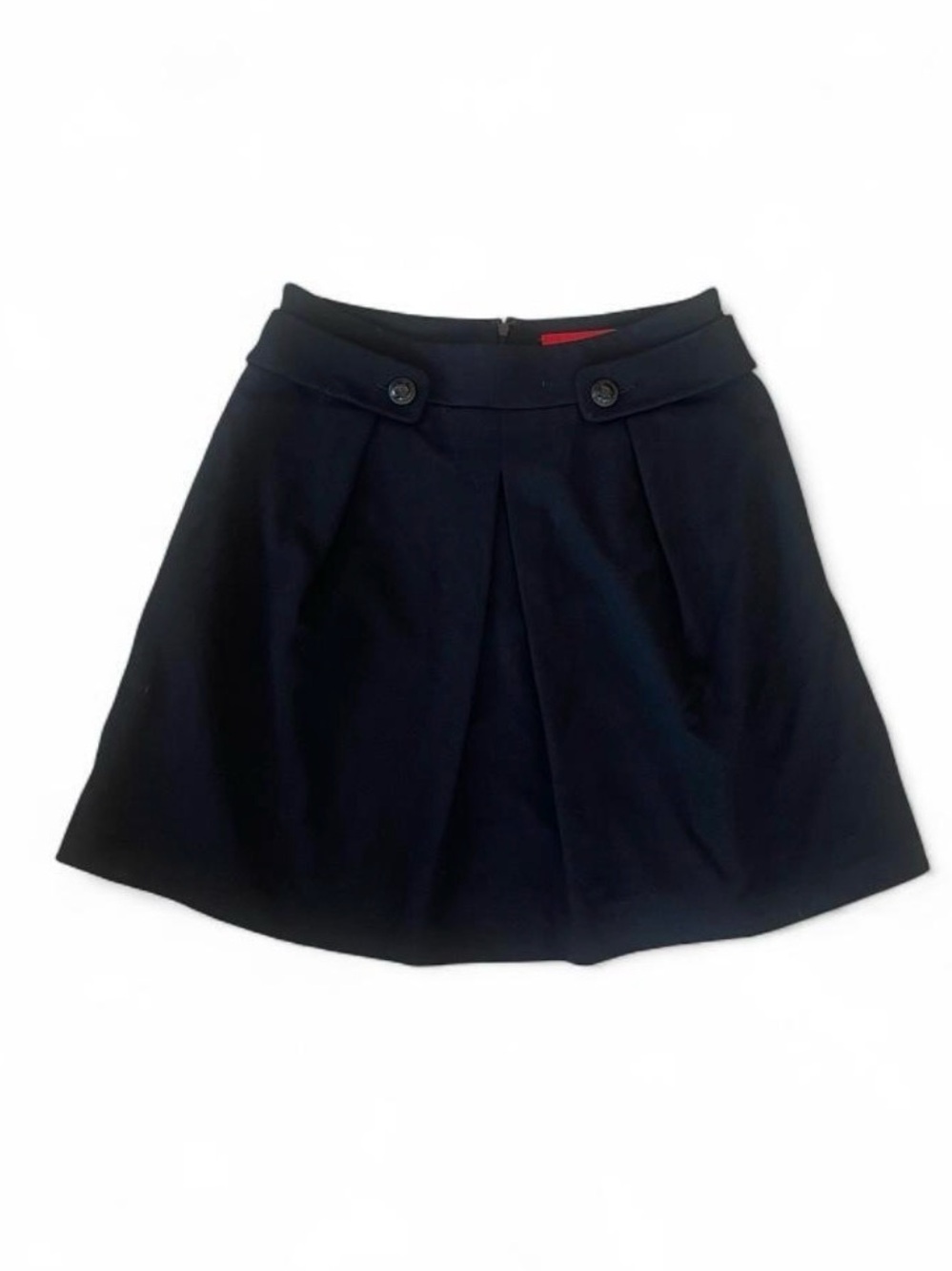 JOE FRESH Pleated Black A-Line Skirt with Anchor Button Waist Detail | SIZE 8